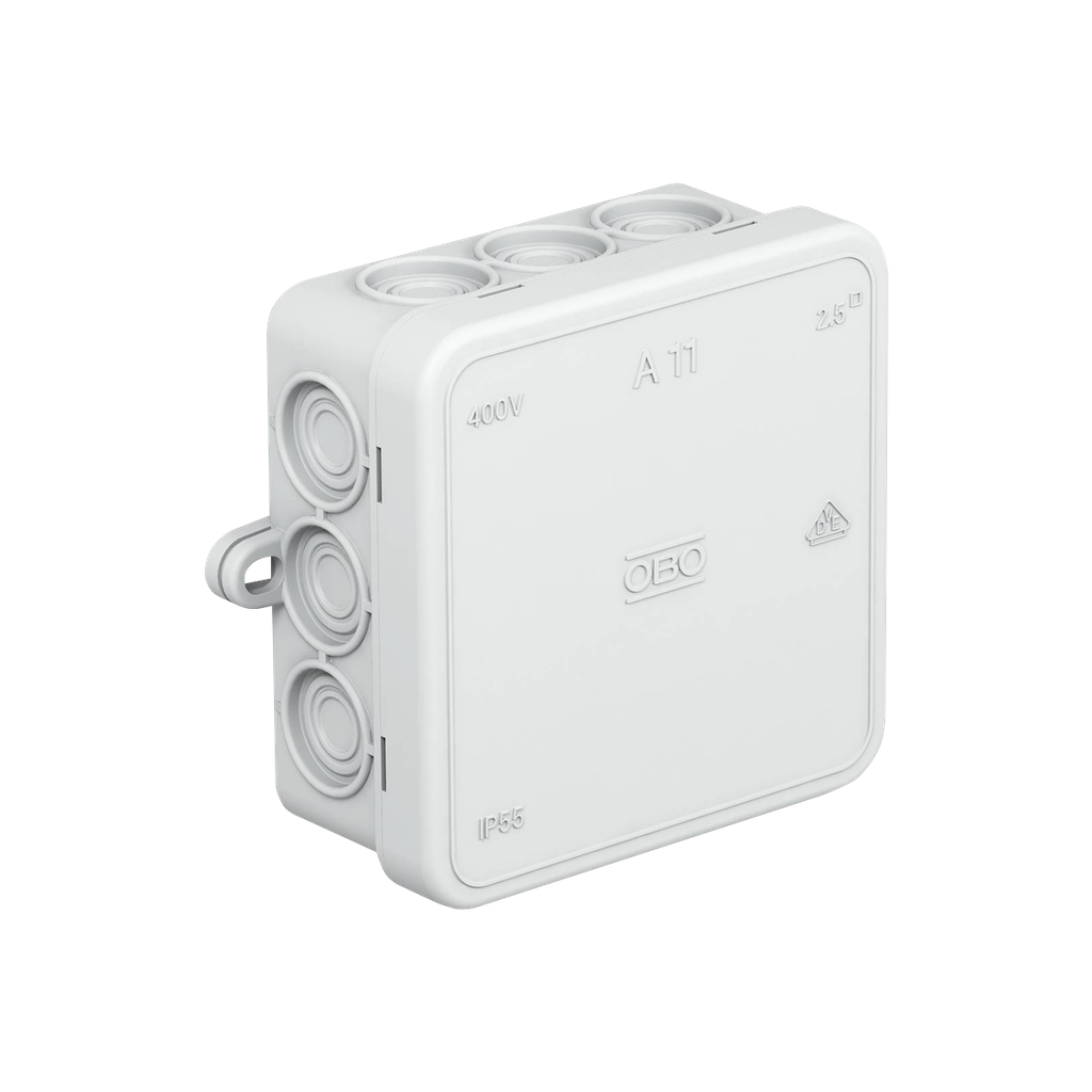 Koblingsboks A11 uden klemrække, IP55. Størrelse: 85 x 85 x 40 mm.