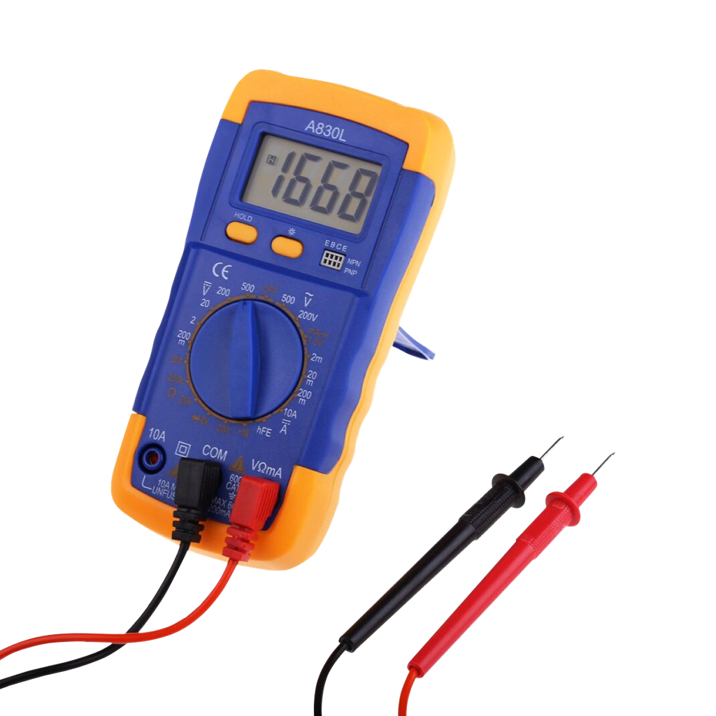 Digitalt multifunktionelt multimeter A830L med LCD-display og baggrundsbelysning.