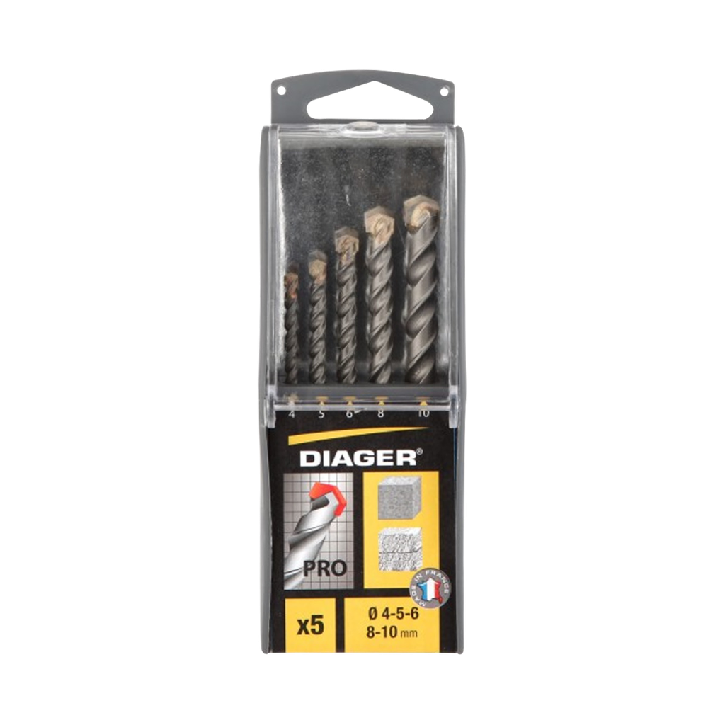 Set of 5 PRO mansonry drill bits sizes Ø4-5-6-8-10 mm.