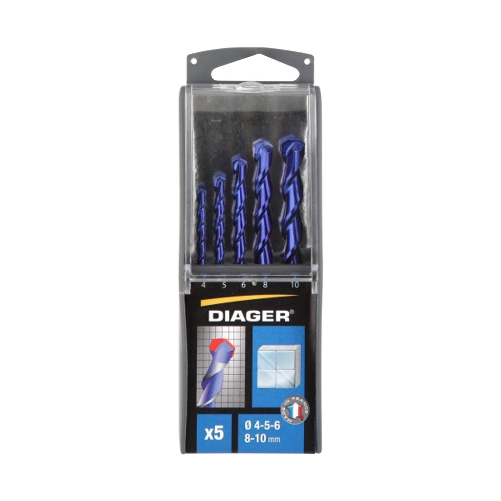 Set of 5 pcs Ceramic drill bits sizes Ø4-5-6-8-10 mm.