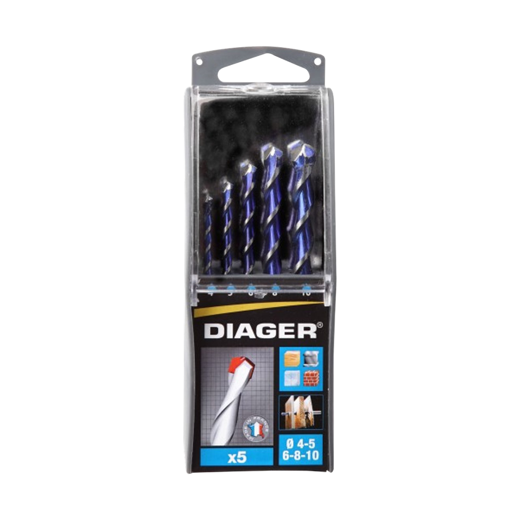 Set of 5 Multi-purpose drill bits sizes Ø4-5-6-8-10 mm.