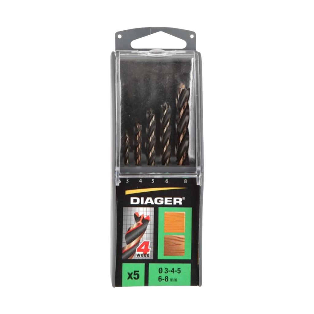 Set of 5 drill bits for wood PRO sizes Ø3-4-5-6-8 mm.