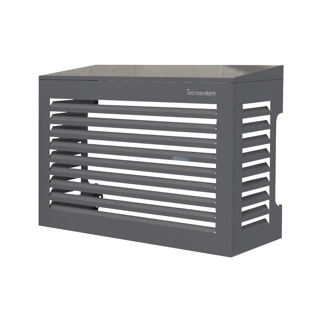 Outdoor unit cover with 5° sloped roof, RAL7016. 1150x1200x650 mm.