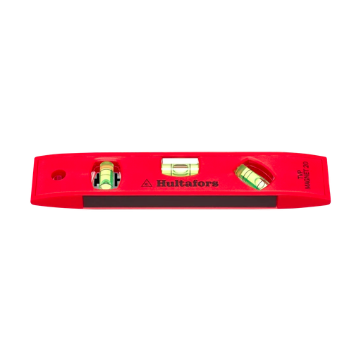 [401853] An impact resistant spirit level 20 cm in red ABS plastic with magnets.