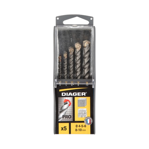 [33-201C] Set of 5 PRO mansonry drill bits sizes Ø4-5-6-8-10 mm.