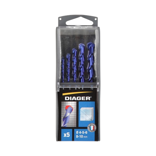 [33-214B] Set of 5 pcs Ceramic drill bits sizes Ø4-5-6-8-10 mm.