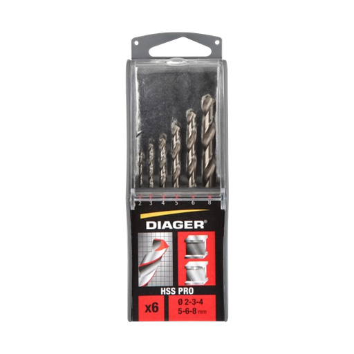 [33-700C] Set of 6 HSS PRO drill bits 118° split point sizes Ø2-3-4-5-6-8 mm.