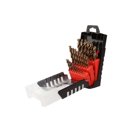 [33-707D] Set of 25 HSS 5% Cobalt drill bits 135° split point sizes Ø1-13 mm by 0,5 mm.