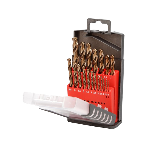 [33-708D] Set of 19 HSS 5% Cobalt drill bits 135° split point sizes Ø1-10 mm by 0,5 mm.