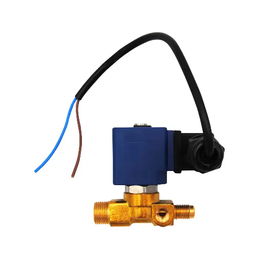 [11485] Solenoideventil til vakuumpumpe, med 1/4" SAE M x 3/8" SAE M forbindelse.